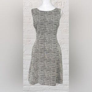 Tahari White & Black Faux Tweed Sleeveless A Line Dress Pockets Sz 8 Preppy